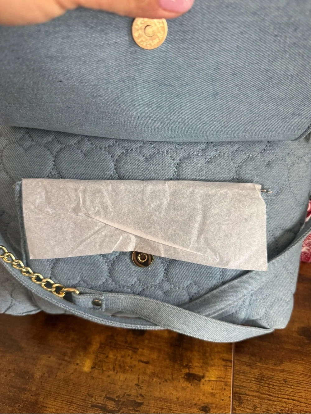 Betsey  Johnson Quilted Heart Crossbody Bag in Light  Blue Denim